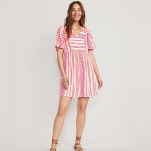 Old Navy Womens Short Sleeve V-Neck Mini Swing Dress Cosmic Rouge Pink Orange XL